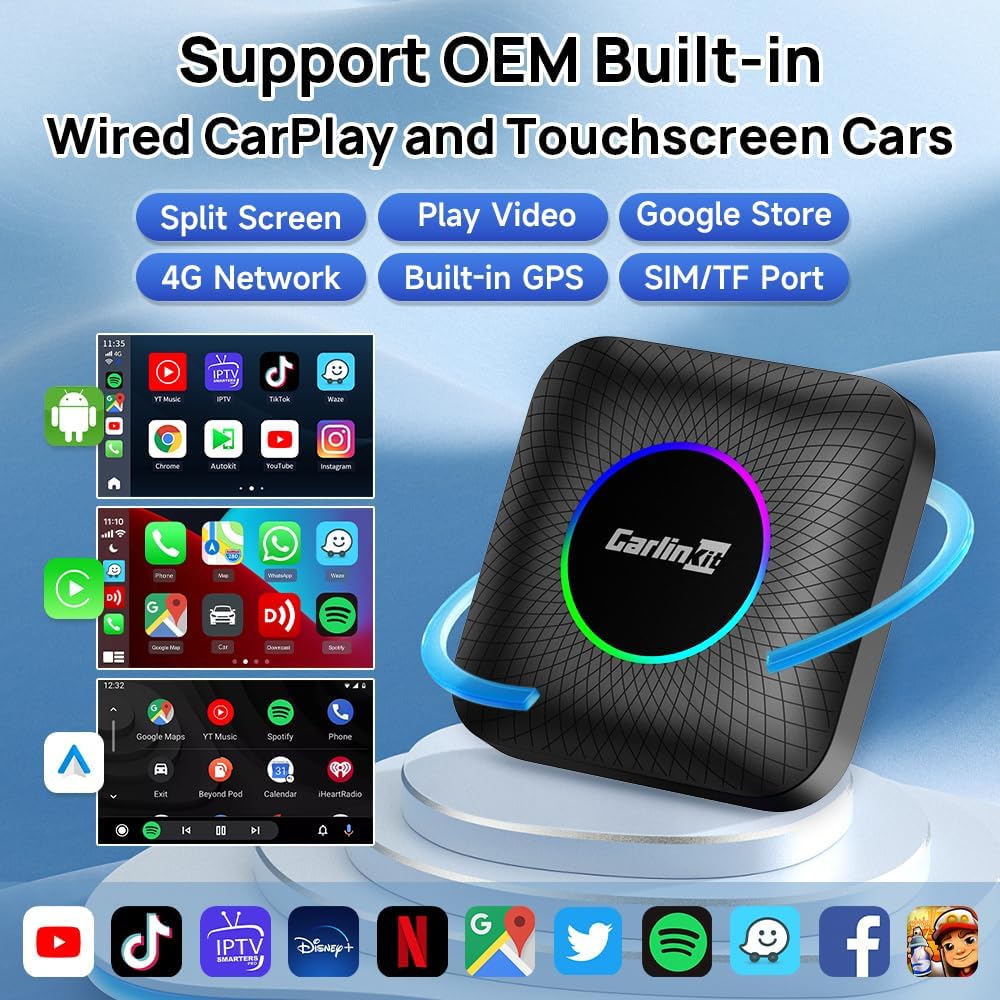 Carlinkit Ai Box Ambient 8GB/128GB – Android 13 Akıllı Araç Kutusu | Kablosuz CarPlay & Android Auto, YouTube • Netflix • TikTok • Google Play Destekli, 4G + Wi-Fi, 8 Çekirdek, 8 GB RAM + 128 GB ROM