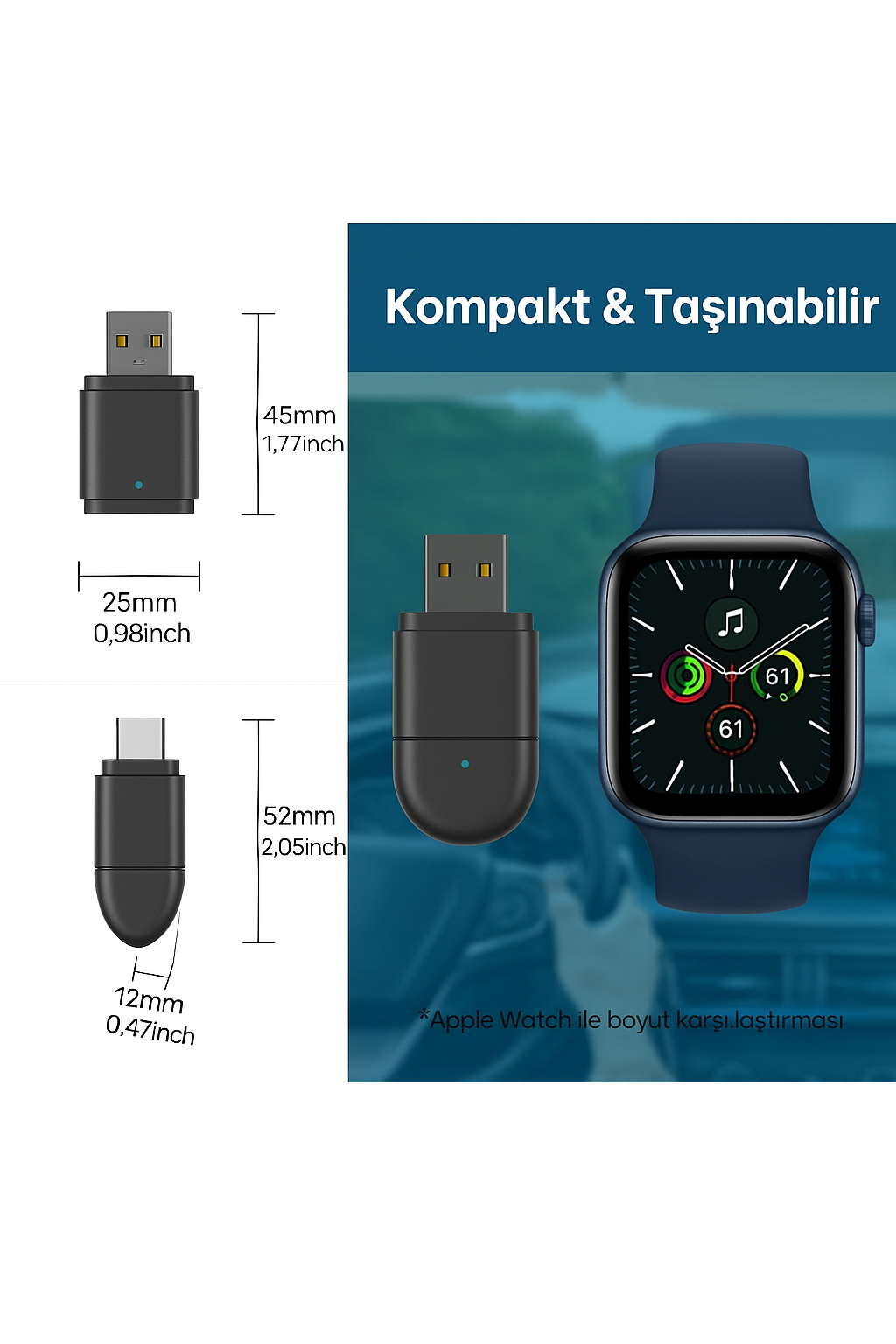 Mini 2-in-1 Kablosuz CarPlay & Android Auto Dönüştürücü Adaptör (USB & Type-C Uyumlu)