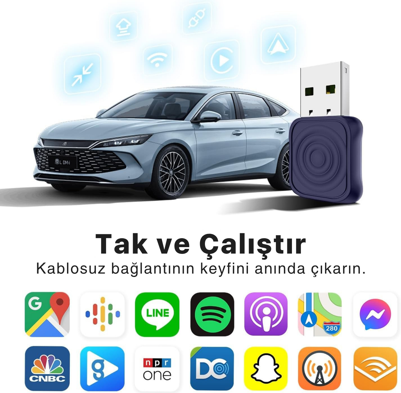 CarlinKit Ultra Mini – Kablosuz CarPlay & Android Auto Adaptörü | Tak-Çalıştır, Bluetooth & Wi-Fi Destekli, Araç Ekranında Spotify, Haritalar ve Çağrı Kontrolü