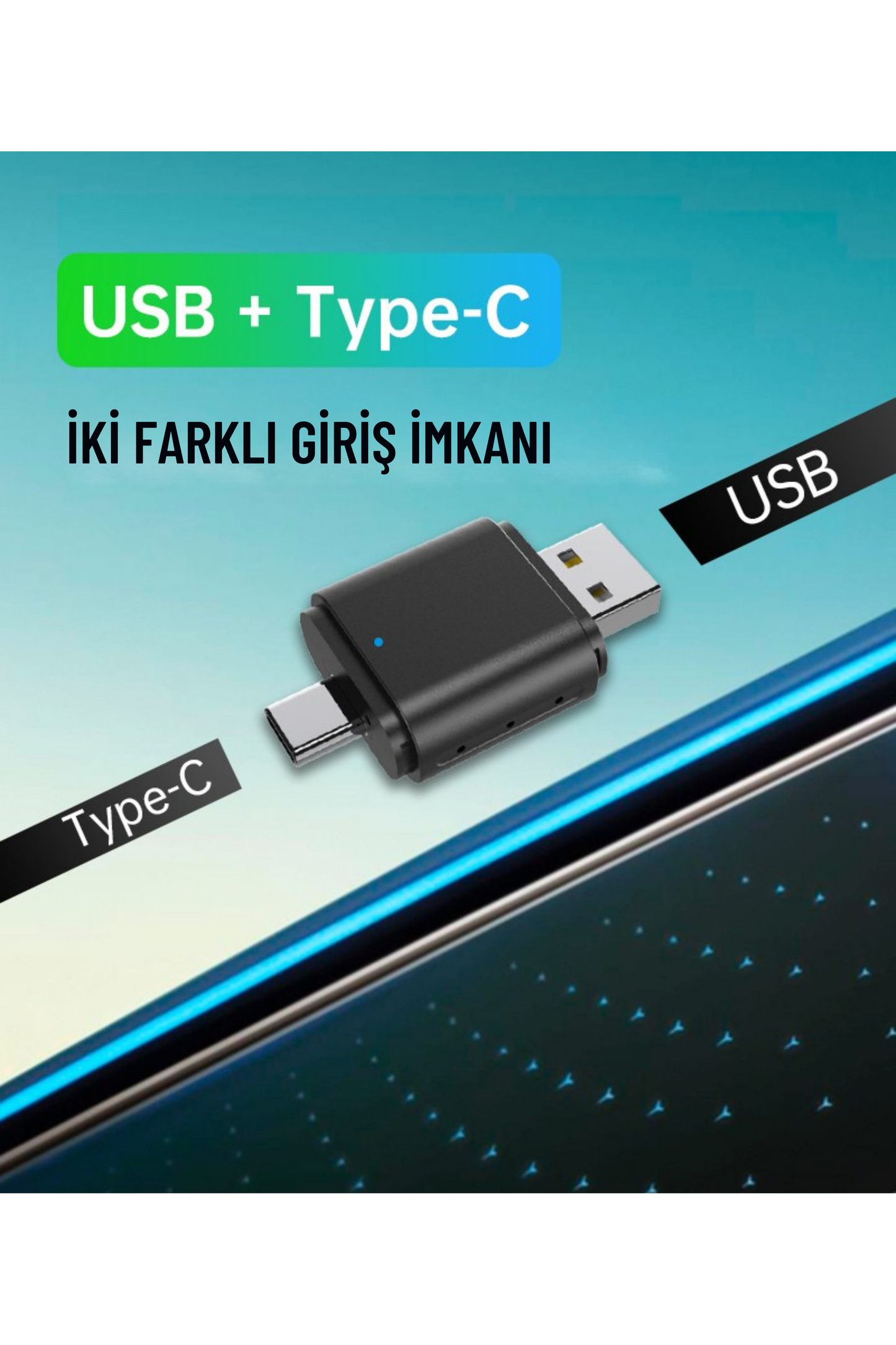 Mini 2-in-1 Kablosuz CarPlay & Android Auto Dönüştürücü Adaptör (USB & Type-C Uyumlu)