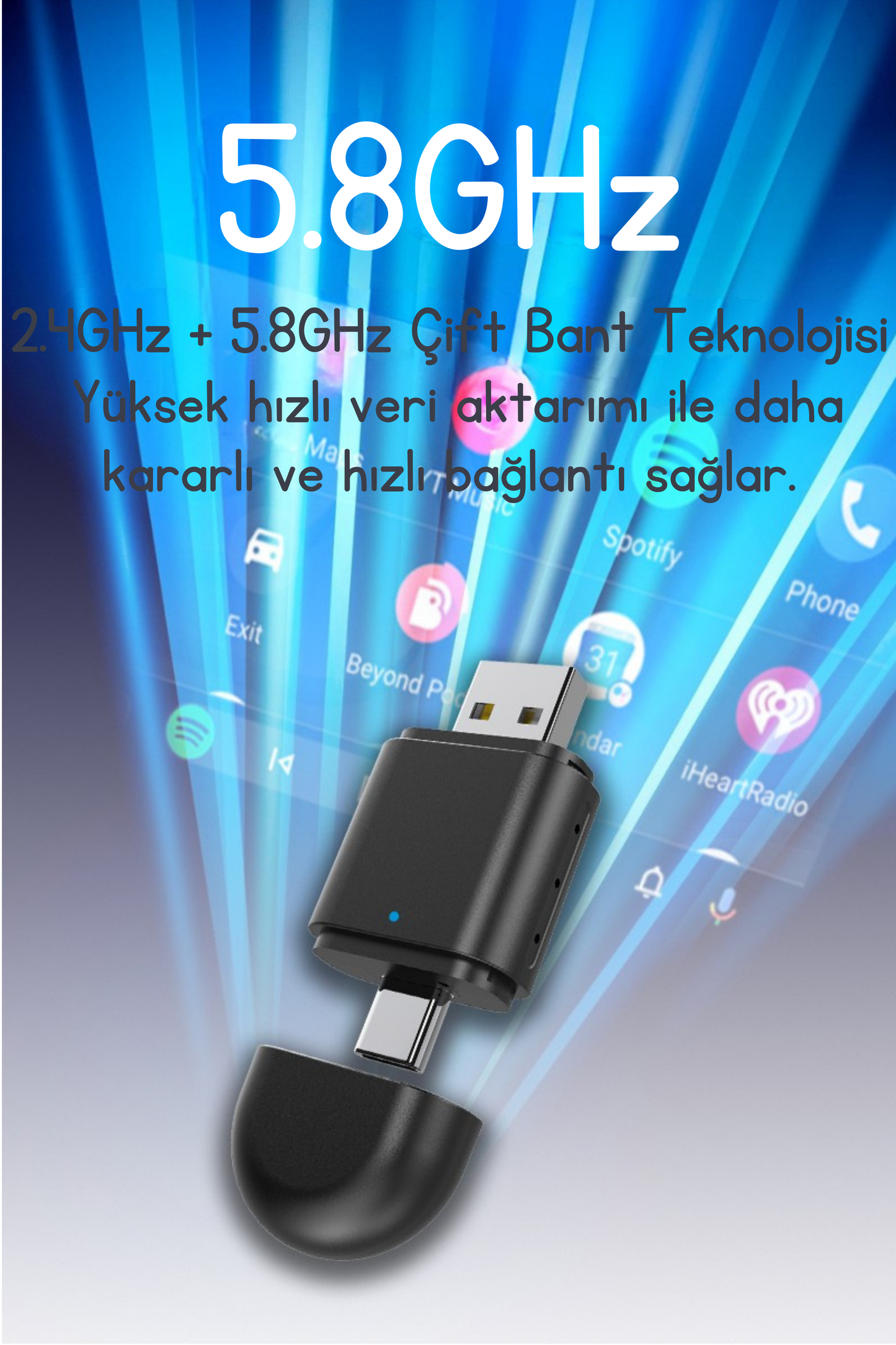 Mini 2-in-1 Kablosuz CarPlay & Android Auto Dönüştürücü Adaptör (USB & Type-C Uyumlu)