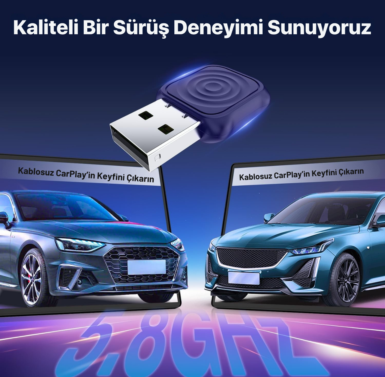 CarlinKit Ultra Mini – Kablosuz CarPlay & Android Auto Adaptörü | Tak-Çalıştır, Bluetooth & Wi-Fi Destekli, Araç Ekranında Spotify, Haritalar ve Çağrı Kontrolü