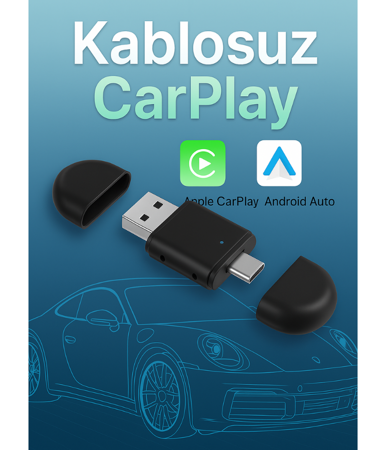 Mini 2-in-1 Kablosuz CarPlay & Android Auto Dönüştürücü Adaptör (USB & Type-C Uyumlu)