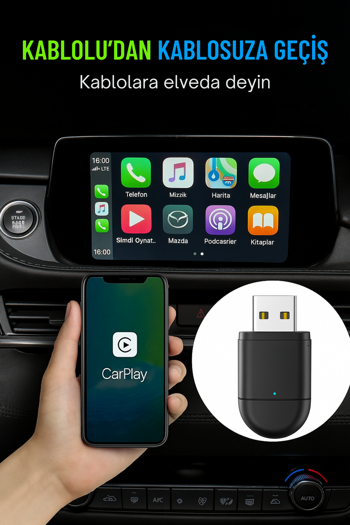 Mini 2-in-1 Kablosuz CarPlay & Android Auto Dönüştürücü Adaptör (USB & Type-C Uyumlu)