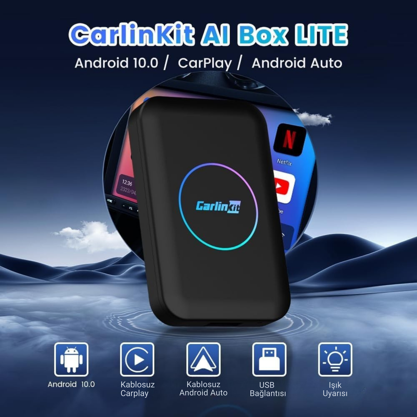 3-in-1 Video Destekli Kablosuz CarPlay & Android Auto Smart AI Box Netflix&Youtube Destekli
