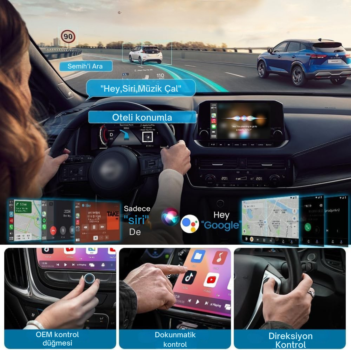 3-in-1 Video Destekli Kablosuz CarPlay & Android Auto Smart AI Box Netflix&Youtube Destekli