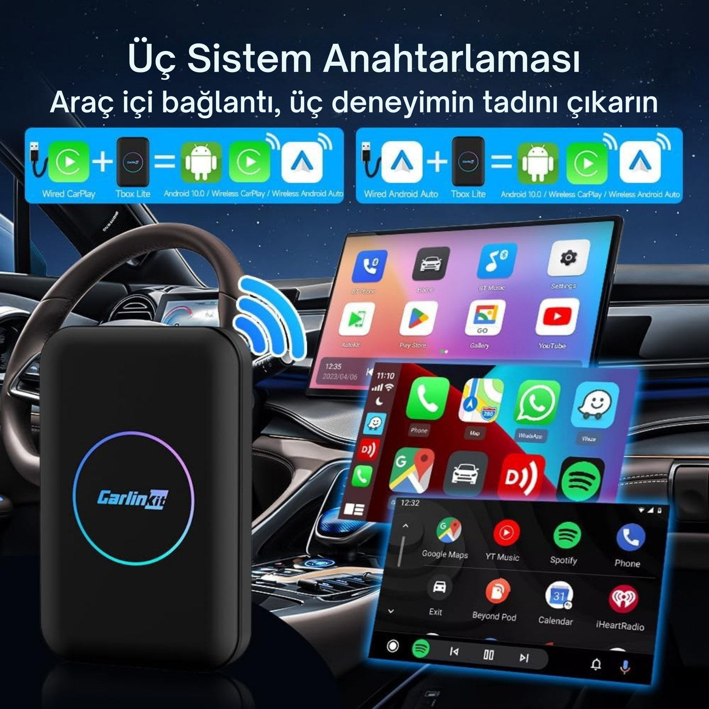 Carlinkit Tbox LiteS Video Destekli 4 GB+32 GB Smart AI Box – Kablosuz CarPlay & Android Auto (Netflix, YouTube,Bein Sport, TOD, Trafikte Video İzleme)