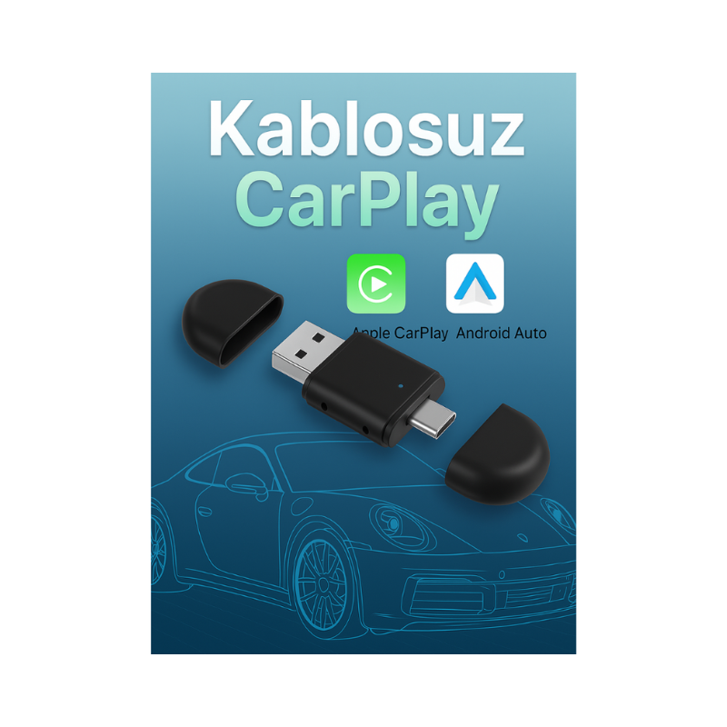Mini 2-in-1 Kablosuz CarPlay & Android Auto Dönüştürücü Adaptör (USB & Type-C Uyumlu)