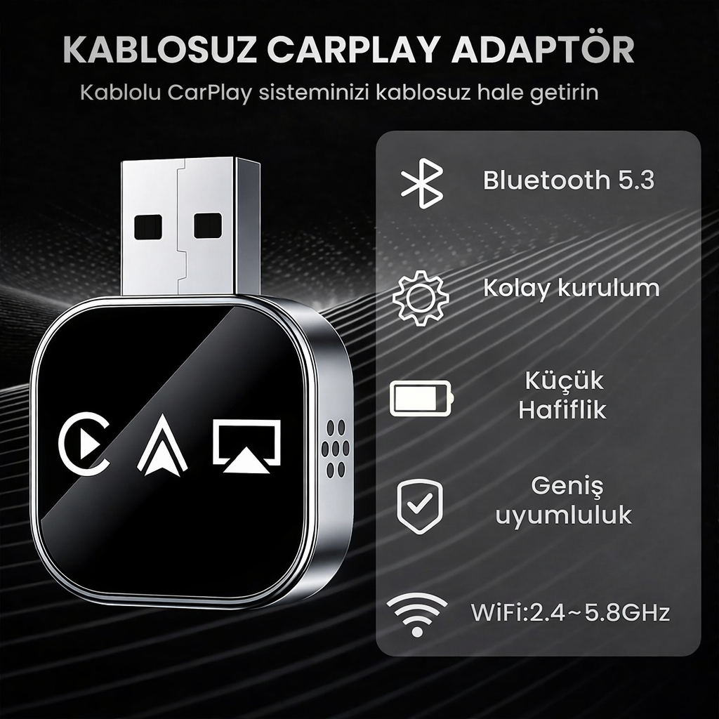 4 in 1 Ekran Yansıtmalı Kablosuz CarPlay & Android Auto Adaptör