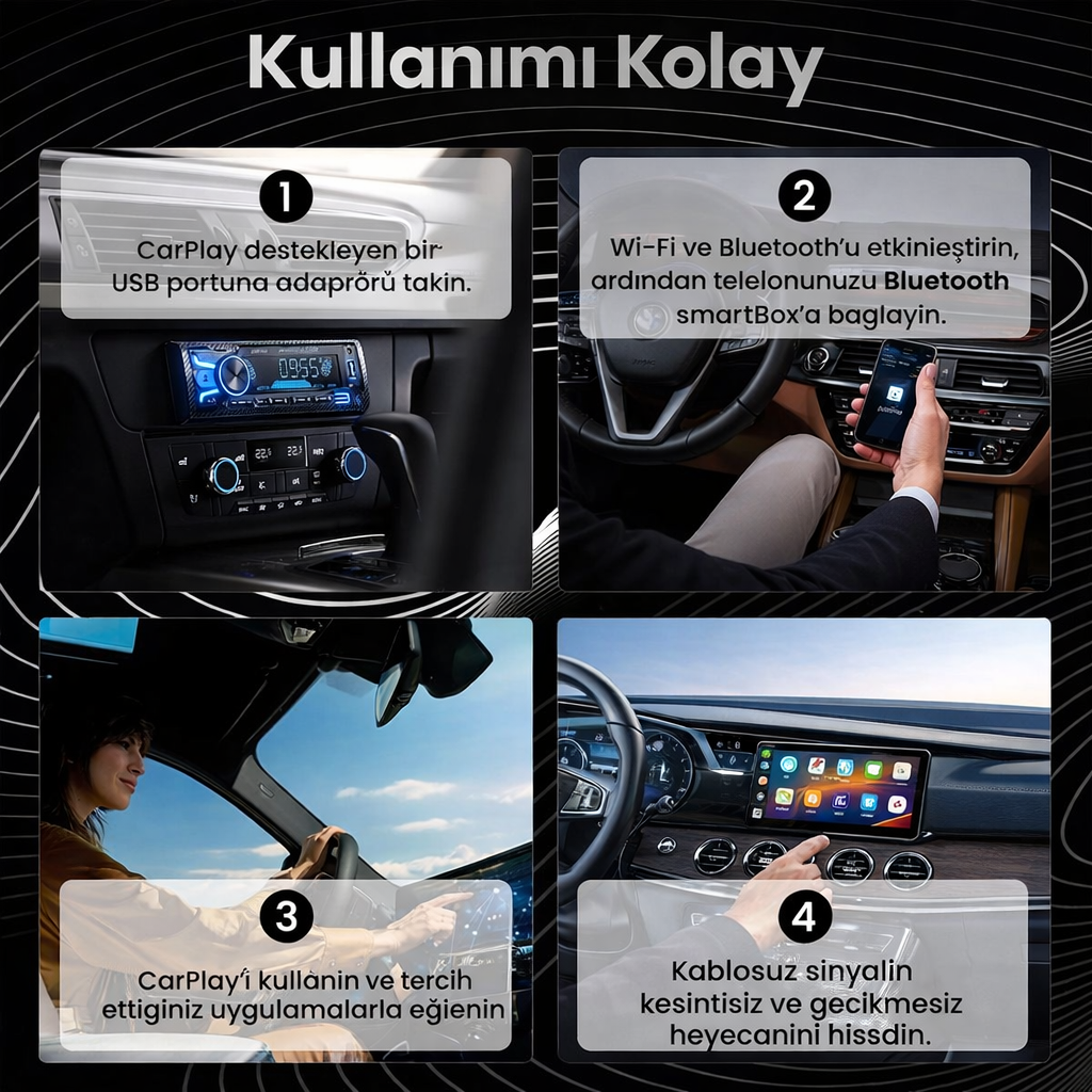 4 in 1 Ekran Yansıtmalı Kablosuz CarPlay & Android Auto Adaptör