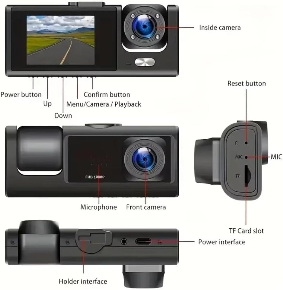 Dual Lens Araç İçi Kamera 1080P Full HD Dash Cam – Ön + İç Kamera, Gece Görüşlü, G-Sensör, Park Modu, WiFi Destekli Araç Kamerası