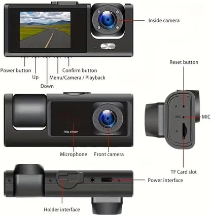 Dual Lens Araç İçi Kamera 1080P Full HD Dash Cam – Ön + İç Kamera, Gece Görüşlü, G-Sensör, Park Modu, WiFi Destekli Araç Kamerası