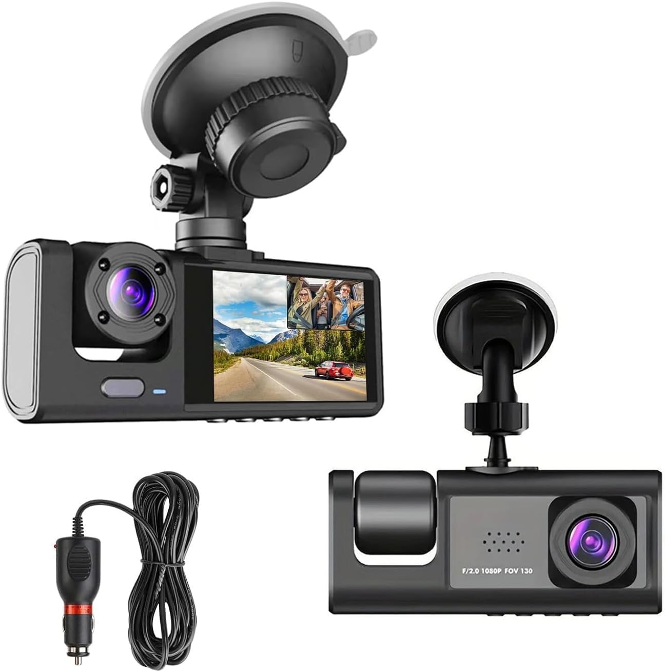 Dual Lens Araç İçi Kamera 1080P Full HD Dash Cam – Ön + İç Kamera, Gece Görüşlü, G-Sensör, Park Modu, WiFi Destekli Araç Kamerası