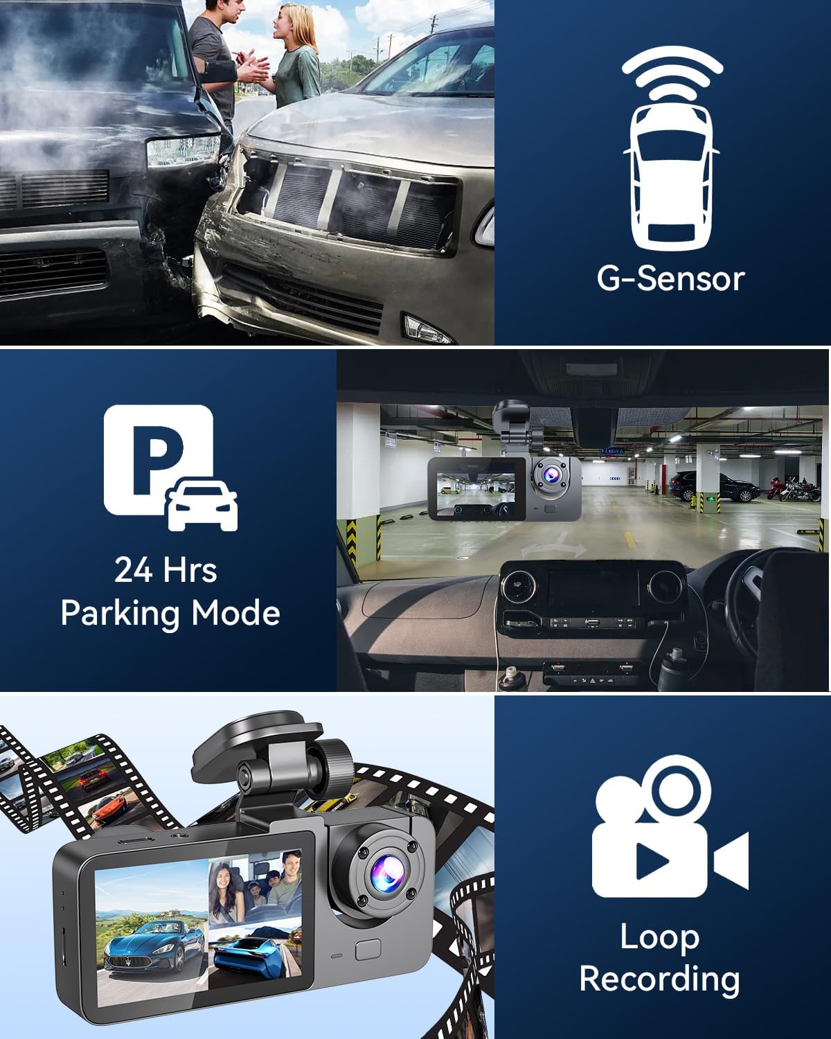 4K Ultra HD 3 Kanallı Araç Kamerası - 360° Ön, İç ve Arka Koruma