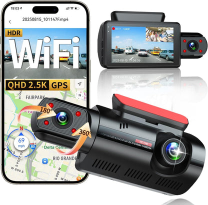 Araç İçi Kamera – Çift Kameralı Dashcam, 360° Döner İç Kamera, IR Gece Görüşü, Park Modu, HDR, G-Sensor, Mobil Uygulama Destekli Araç Kamerası