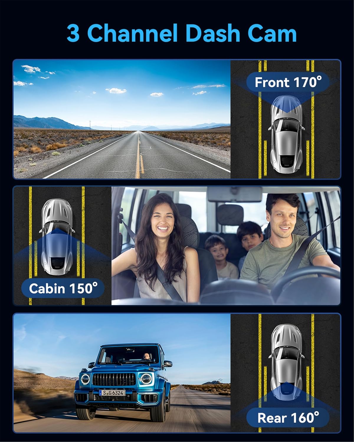 4K Ultra HD 3 Kanallı Araç Kamerası - 360° Ön, İç ve Arka Koruma