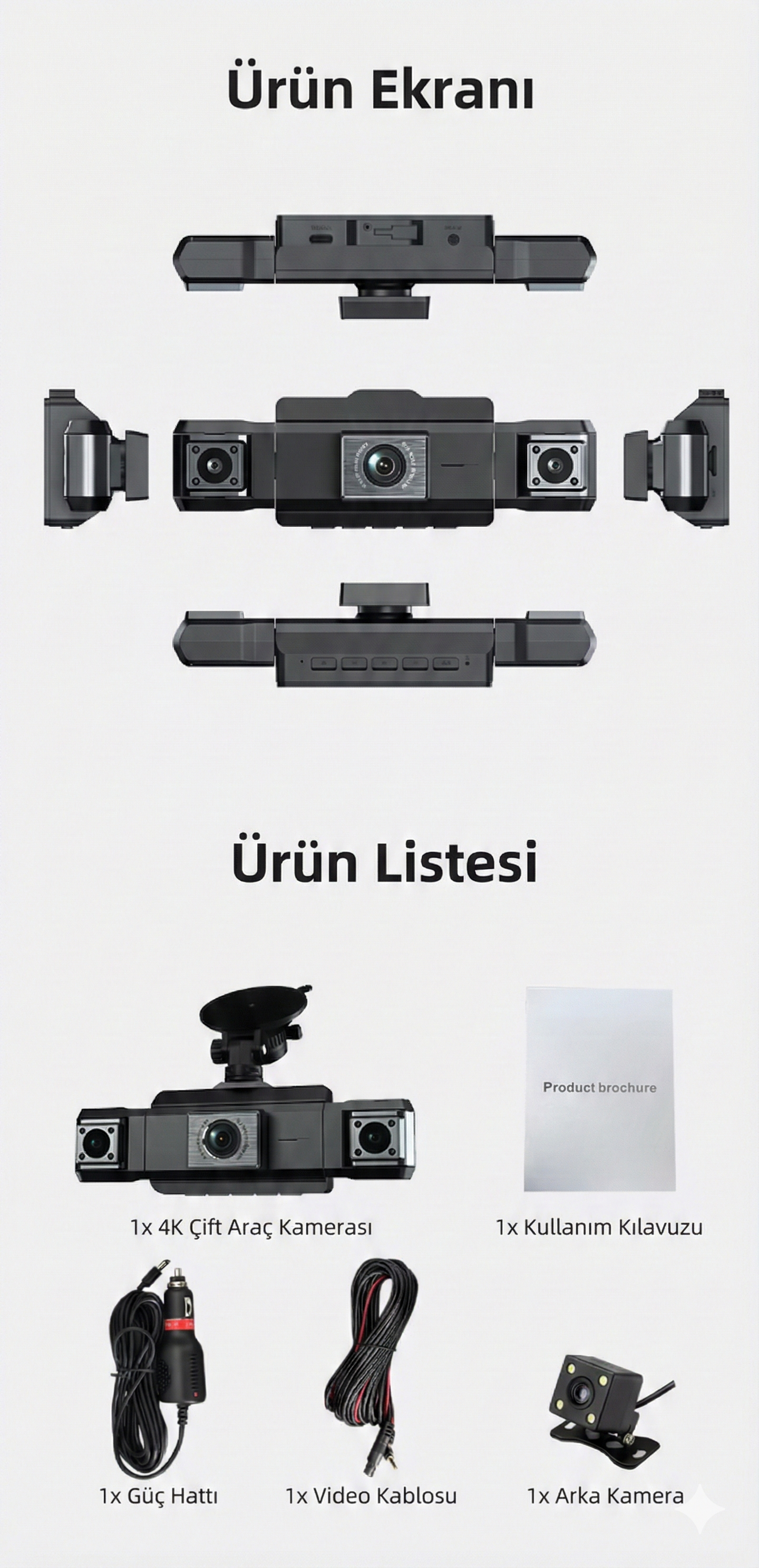 4 Kameralı 4K Akıllı Araç Kamerası – Ön + İç + Arka Kayıt | GPS, WiFi, Gece Görüş, Park Modu, G-Sensör Dashcam