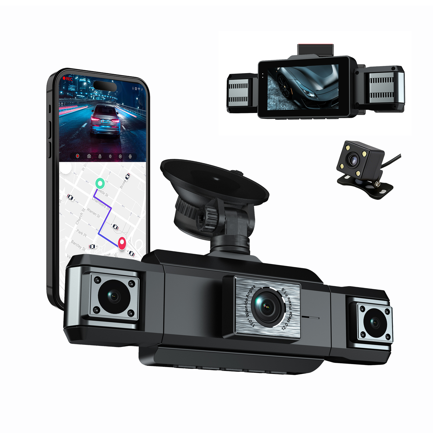 4 Kameralı 4K Akıllı Araç Kamerası – Ön + İç + Arka Kayıt | GPS, WiFi, Gece Görüş, Park Modu, G-Sensör Dashcam