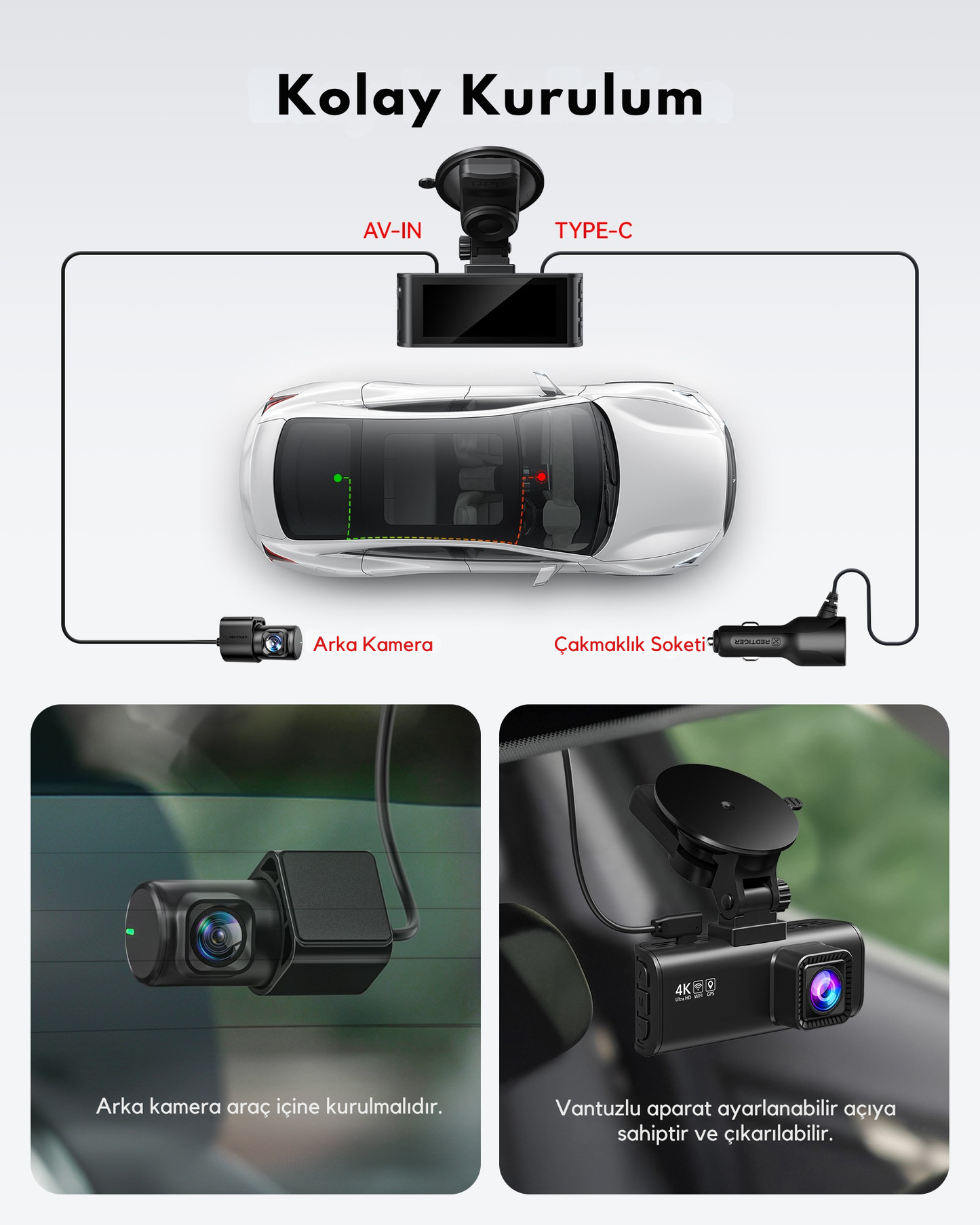 Teknomie 4 Kanallı Full HD Araç Kamerası - 360° Tam Koruma & Wi-Fi Uygulama Destekli