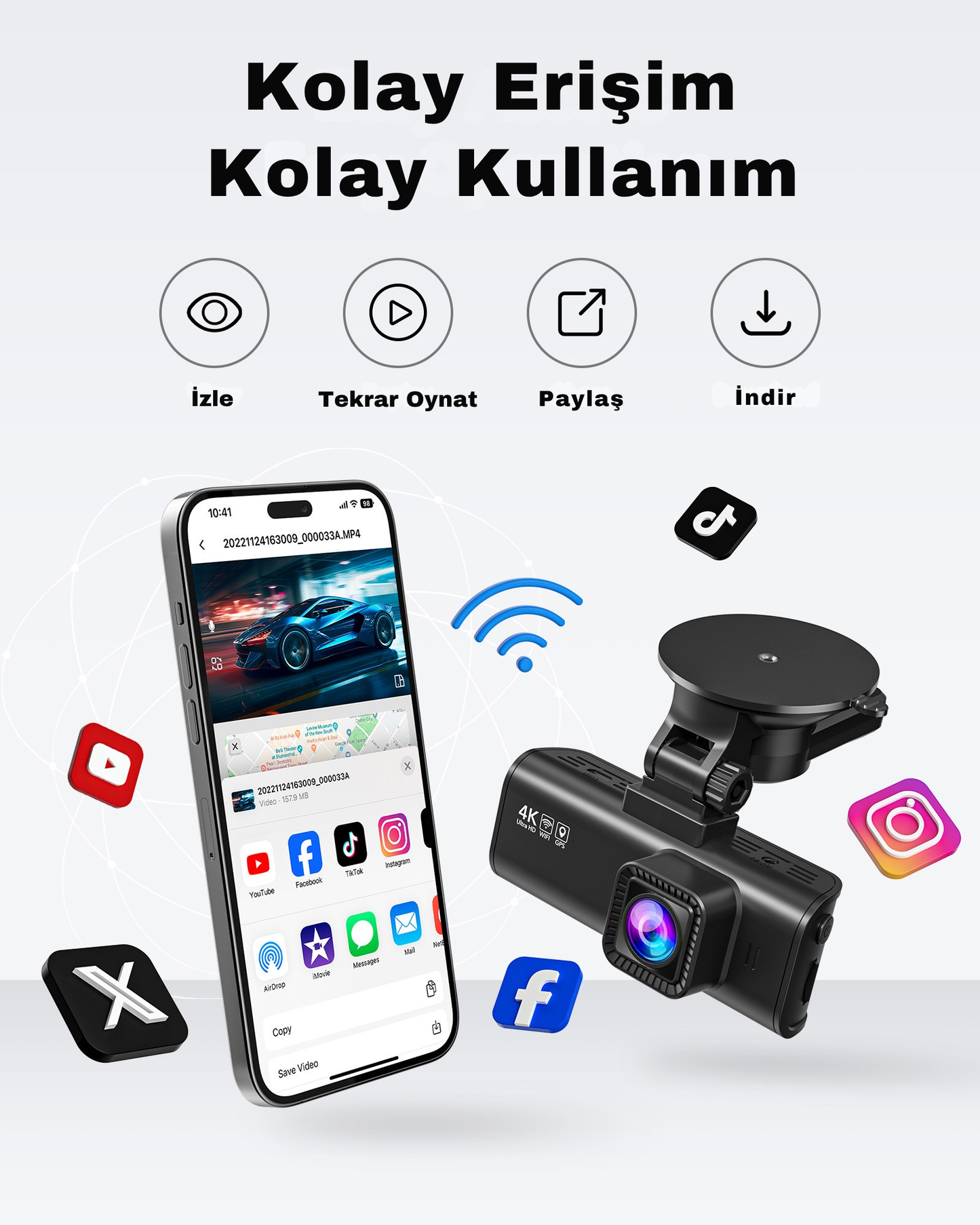 Teknomie 4 Kanallı Full HD Araç Kamerası - 360° Tam Koruma & Wi-Fi Uygulama Destekli