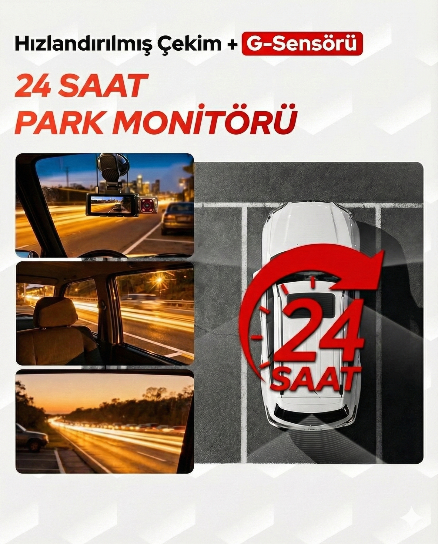 WiFi 6 GPS 3 Kameralı Araç Kamerası – 2.5K Ön + 1080P İç & Arka, 24 Saat Park Modu, IR Gece Görüşü, G-Sensör, 170° Geniş Açı Dashcam