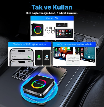 AI Box Wireless CarPlay Video Adaptörü – Android 12 Sistem, Netflix & YouTube, Kablosuz CarPlay Dönüştürücü