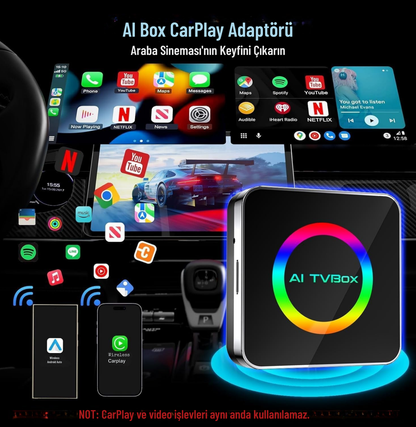AI Box Wireless CarPlay Video Adaptörü – Android 12 Sistem, Netflix & YouTube, Kablosuz CarPlay Dönüştürücü