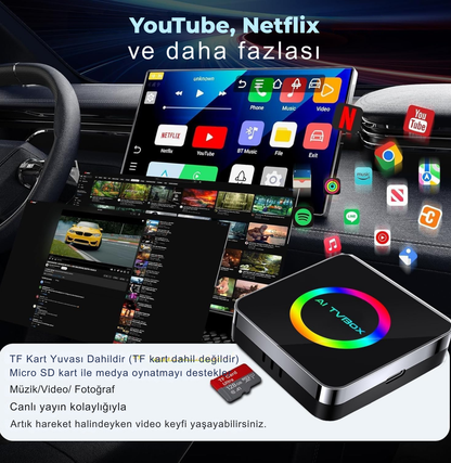 AI Box Wireless CarPlay Video Adaptörü – Android 12 Sistem, Netflix & YouTube, Kablosuz CarPlay Dönüştürücü