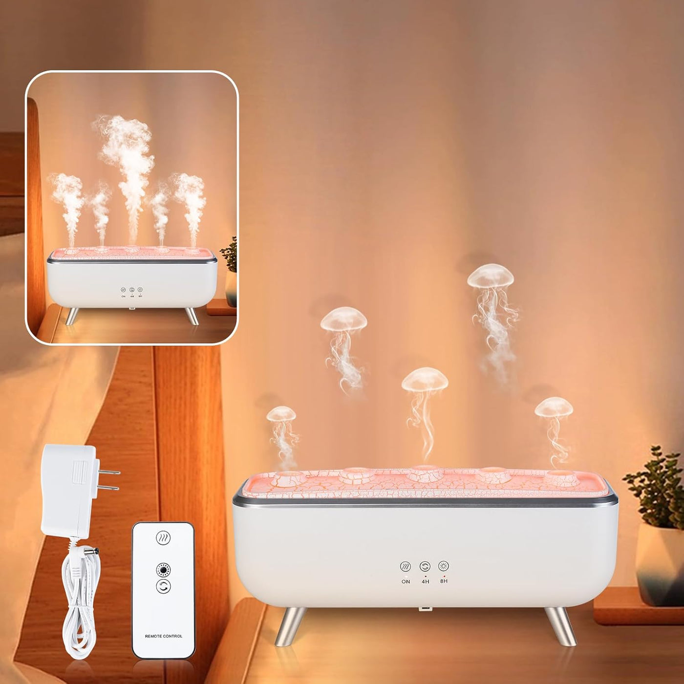 Denizanası Ve Volkan Efektli Hava Nemlendirici Aroma Difüzör 300ml Ses Sensörlü Rgb Işıklı